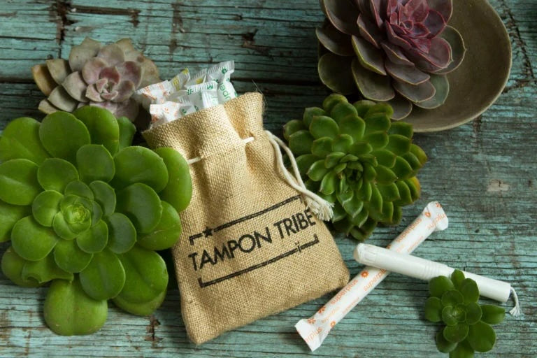 The organic tampons Tampon Tribe are pictured amongst succulents
